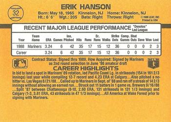 1989 Donruss #32 Erik Hanson Back