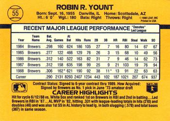 1989 Donruss #55 Robin Yount Back