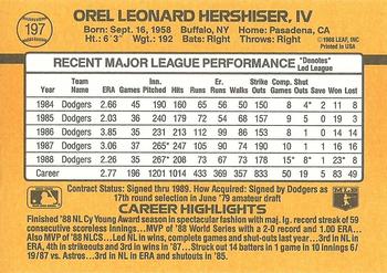 1989 Donruss #197 Orel Hershiser Back