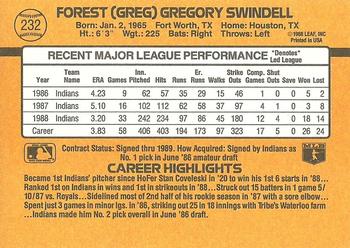 1989 Donruss #232 Greg Swindell Back
