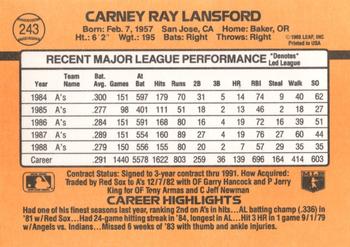 1989 Donruss #243 Carney Lansford Back