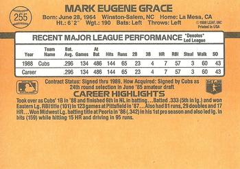 1989 Donruss #255 Mark Grace Back