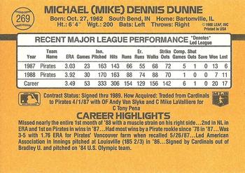 1989 Donruss #269 Mike Dunne Back