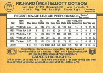 1989 Donruss #277 Rich Dotson Back