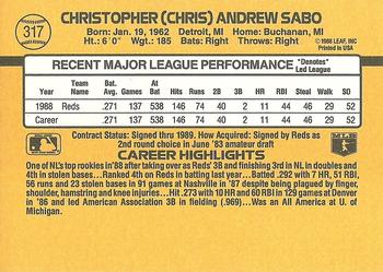 1989 Donruss #317 Chris Sabo Back