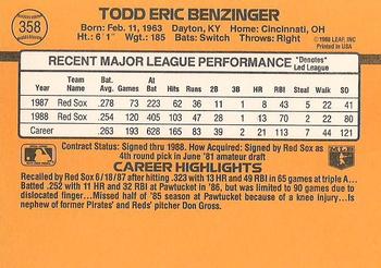 1989 Donruss #358 Todd Benzinger Back