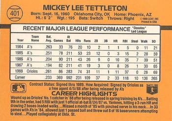 1989 Donruss #401 Mickey Tettleton Back