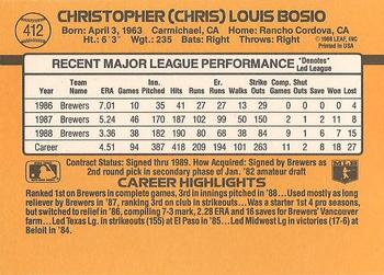 1989 Donruss #412 Chris Bosio Back