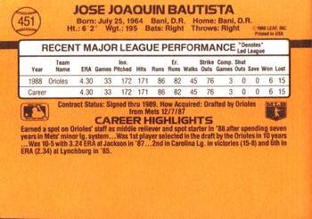 1989 Donruss #451 Jose Bautista Back