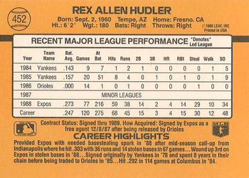 1989 Donruss #452 Rex Hudler Back