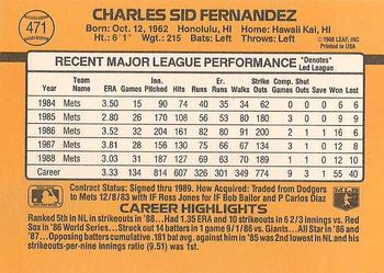 1989 Donruss #471 Sid Fernandez Back