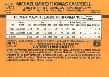 1989 Donruss #497 Mike Campbell Back