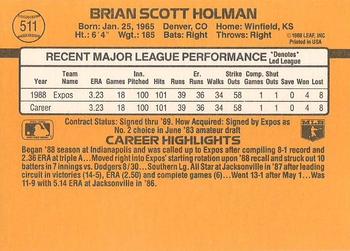 1989 Donruss #511 Brian Holman Back