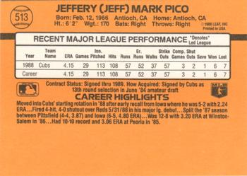 1989 Donruss #513 Jeff Pico Back
