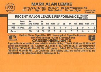1989 Donruss #523 Mark Lemke Back
