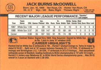 1989 Donruss #531 Jack McDowell Back