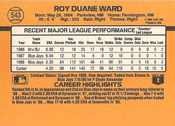 1989 Donruss #543 Duane Ward Back