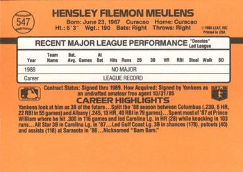 1989 Donruss #547 Hensley Meulens Back