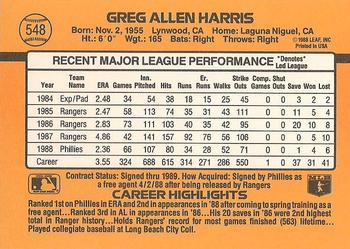 1989 Donruss #548 Greg Harris Back