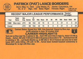1989 Donruss #560 Pat Borders Back
