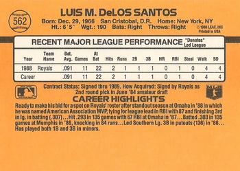 1989 Donruss #562 Luis de los Santos Back