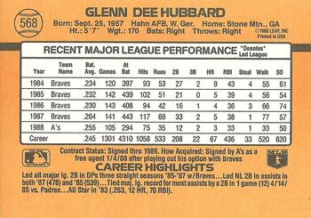 1989 Donruss #568 Glenn Hubbard Back