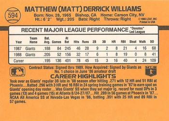 1989 Donruss #594 Matt Williams Back