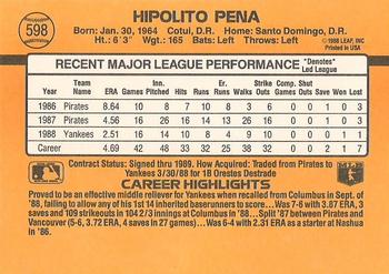 1989 Donruss #598 Hipolito Pena Back