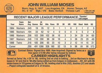 1989 Donruss #626 John Moses Back