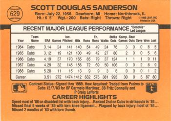 1989 Donruss #629 Scott Sanderson Back