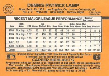 1989 Donruss #633 Dennis Lamp Back