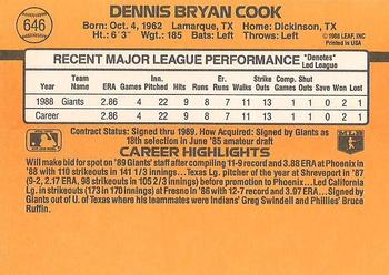 1989 Donruss #646 Dennis Cook Back