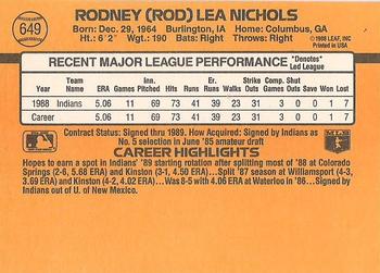1989 Donruss #649 Rod Nichols Back