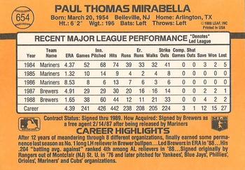 1989 Donruss #654 Paul Mirabella Back