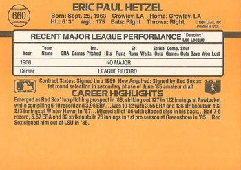 1989 Donruss #660 Eric Hetzel Back