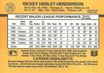 1989 Donruss #245 Rickey Henderson Back