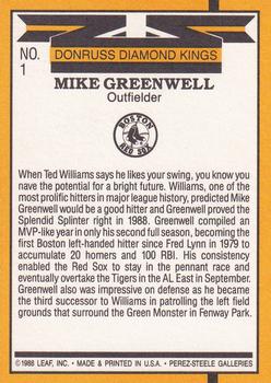 1989 Donruss #1 Mike Greenwell Back