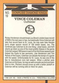 1989 Donruss #19 Vince Coleman Back