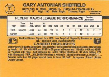 1989 Donruss #31 Gary Sheffield Back