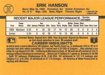 1989 Donruss #32 Erik Hanson Back