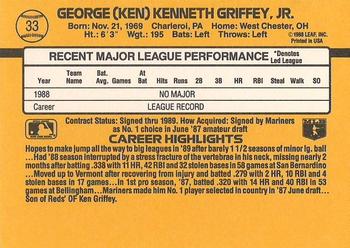 1989 Donruss #33 Ken Griffey Jr. Back
