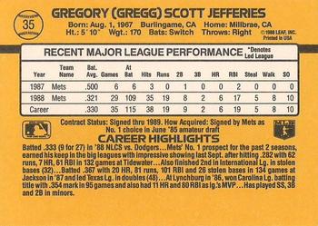 1989 Donruss #35 Gregg Jefferies Back