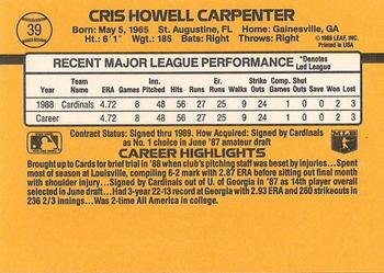1989 Donruss #39 Cris Carpenter Back