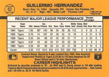1989 Donruss #62 Guillermo Hernandez Back