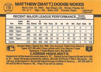 1989 Donruss #116 Matt Nokes Back