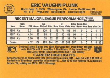 1989 Donruss #125 Eric Plunk Back