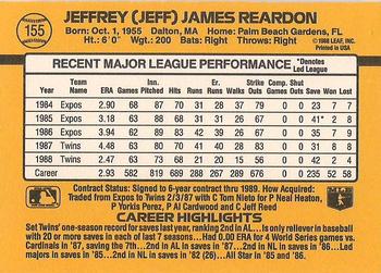 1989 Donruss #155 Jeff Reardon Back