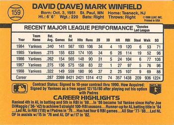 1989 Donruss #159 Dave Winfield Back