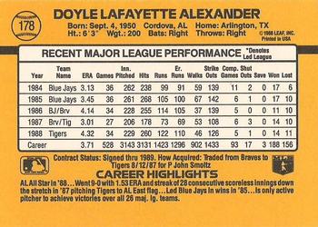 1989 Donruss #178 Doyle Alexander Back