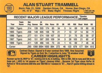 1989 Donruss #180 Alan Trammell Back